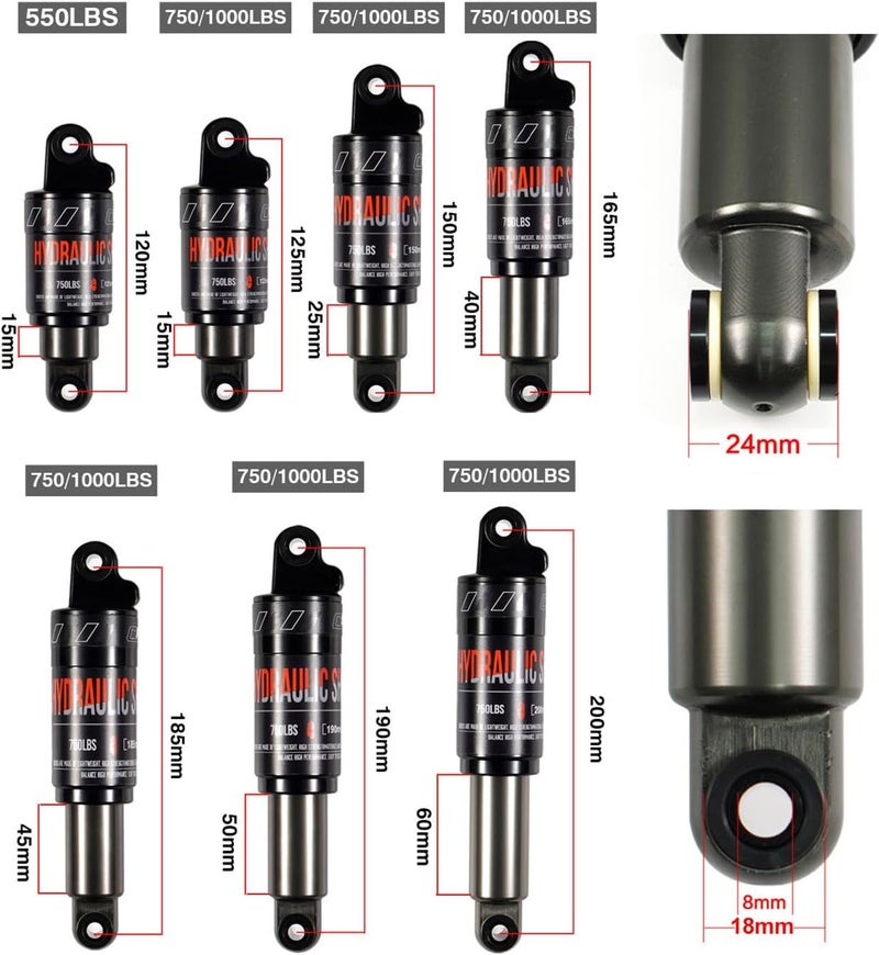 CNCLOL Mountain Bike Rear Shock 120mm/125mm/150mm/165mm/185mm/190mm/200mm,Bicycle Shock Absorber- Hydraulic Rear Suspension Shock for Mtb/Mtn/ebike/Dmn. - Image 3